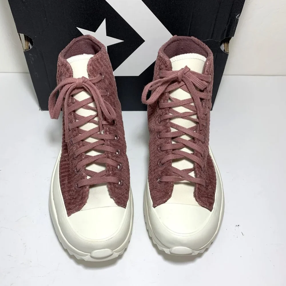Converse Chuck Taylor Run Star Hike Platform Sneakers High Top Velour Dark Wine